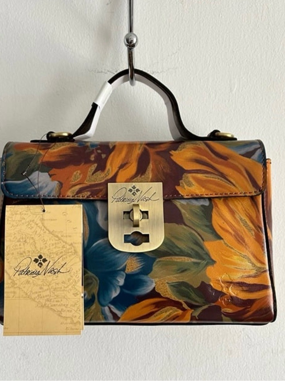 NWT Patricia Nash Floral Painted Leather Satchel Marigold Harvest Collection